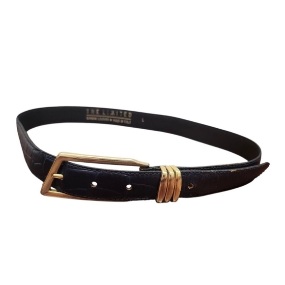 Limited Black Leather Belt Sz L Wide Made In Italy - Picture 2 of 8
